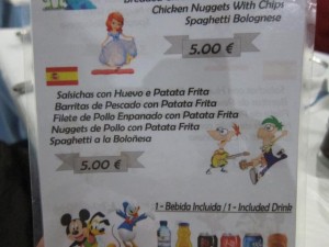 Children's menu at the "Ponto de encontro" restaurant in Tavira